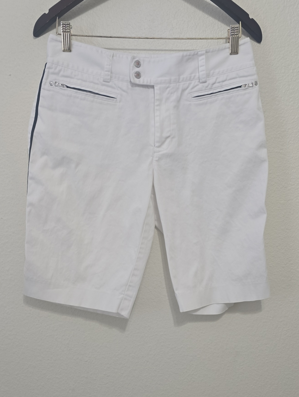 Ralph Lauren White Flat-Front Shorts‎ with Navy Trim 6